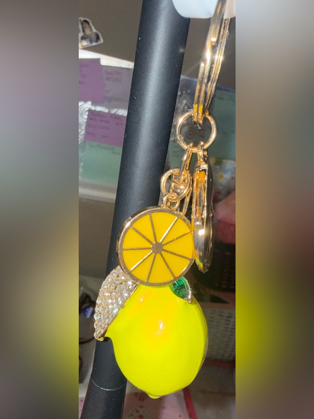 Lemon Bag Charm Keychain with Gold Hardware - Picture 2 of 3
